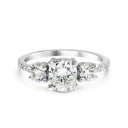 Lab Diamond three stone engagement ring with round lab-grown diamond accents and a pave band. Made in New York City.