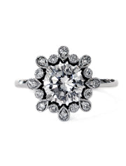 Floral engagement ring with conflict free diamonds in platinum custom nature inspired design - Fleurette