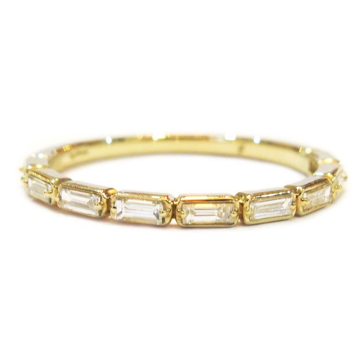 Fontaine Baguette Diamond Ring in Yellow Gold - Thin & Delicate Wedding Band For Stacking 