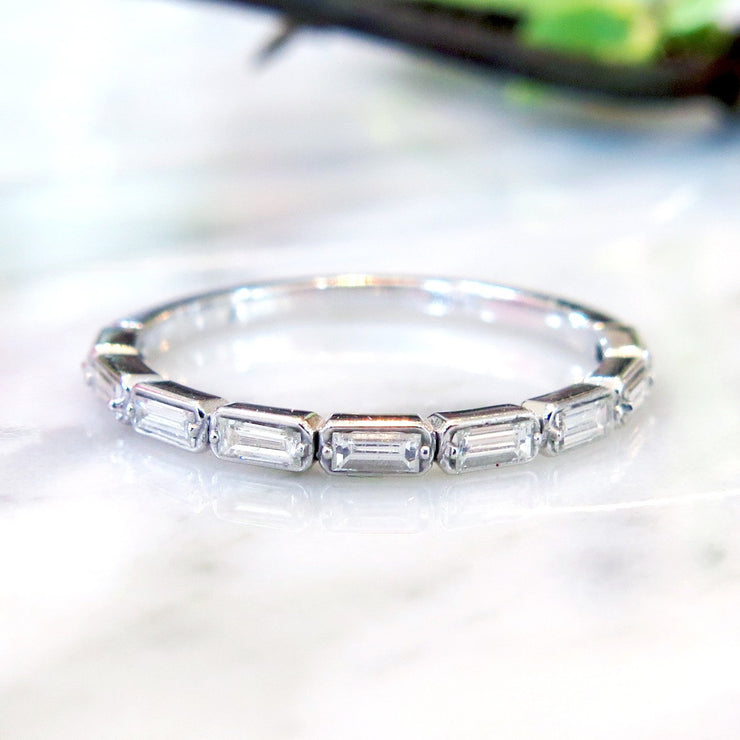 Fontaine Baguette Diamond Ring in White Gold - Thin & Delicate Wedding Band For Stacking