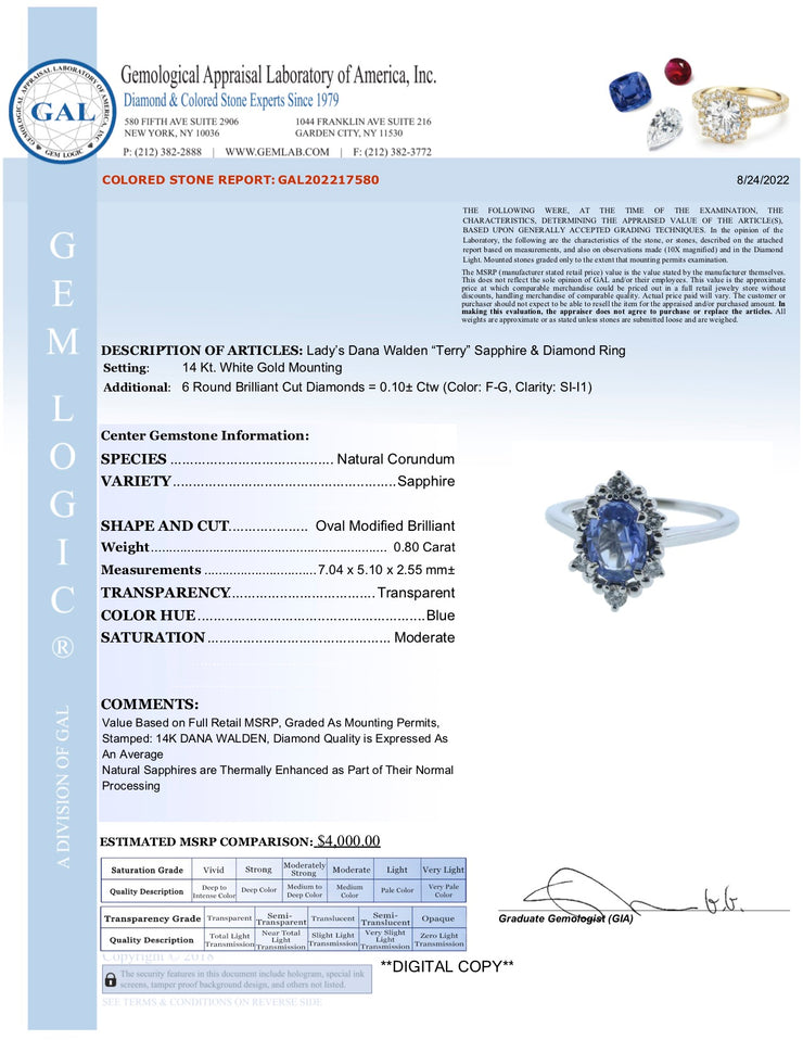 Terry Light Blue 0.80 Carat Natural Sapphire & Diamond Halo Engagement Ring