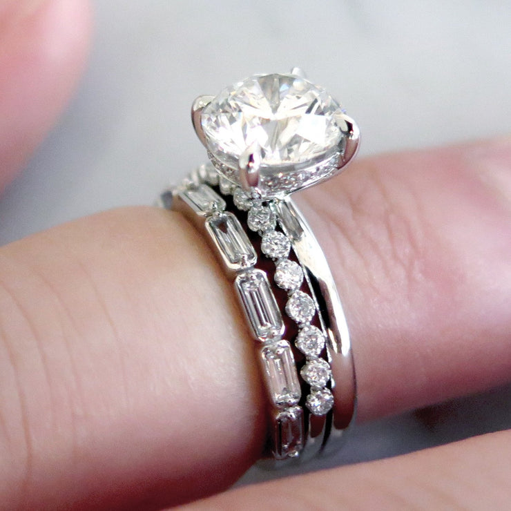 Delicate Diamond Solitaire with Thin Stacking Diamond Bands in White Gold