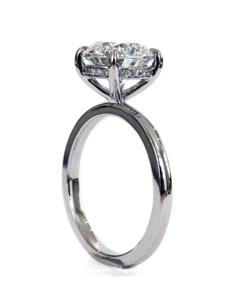 Side View: 2 carat lab diamond solitaire ring, handmade by  Dana Walden NYC.