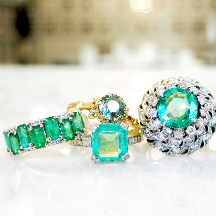 Unique emerald and diamond engagement rings by Dana Walden Bridal nyc