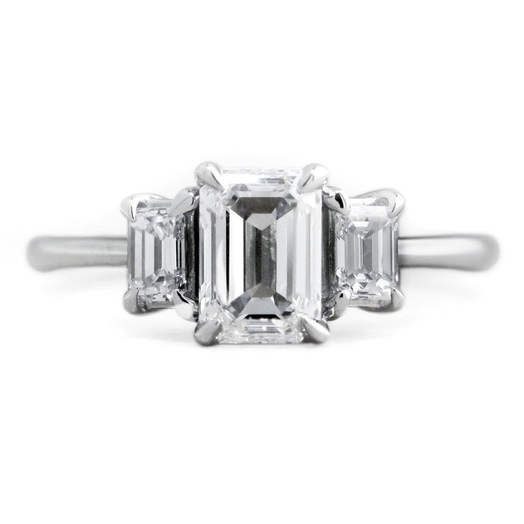 Emma Emerald Cut Diamond Three Stone Engagement Ring in White Gold by Dana Walden Bridal NYC