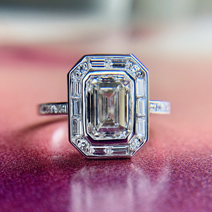 Ready to ship lab diamond Elena emerald-cut engagement ring with seamless halo- DANA WALDEN NYC