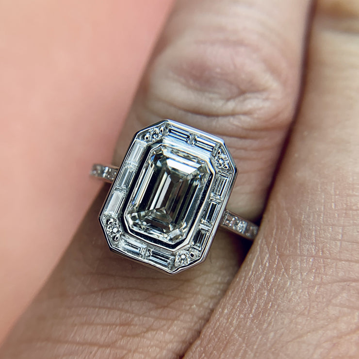 On hand: Ready to ship lab diamond Elena emerald-cut engagement ring with seamless halo- DANA WALDEN NYC