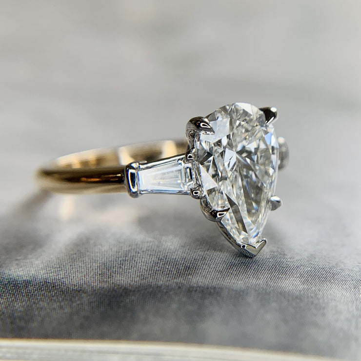 Pear & Baguette Diamond Engagement Ring Platinum 1.42Ct I/SI2 GIA