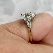 Side view, on hand- Lab diamond PETAL three stone engagement ring- DANA WALDEN BRIDAL