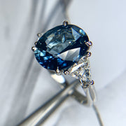5 carat blue oval sapphire engagement ring by Dana Walden Bridal- Three stone ring.