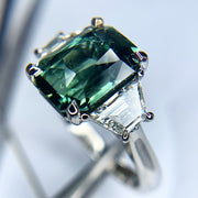 Handmade 5 carat green sapphire engagement ring by Dana Walden Bridal NYC.