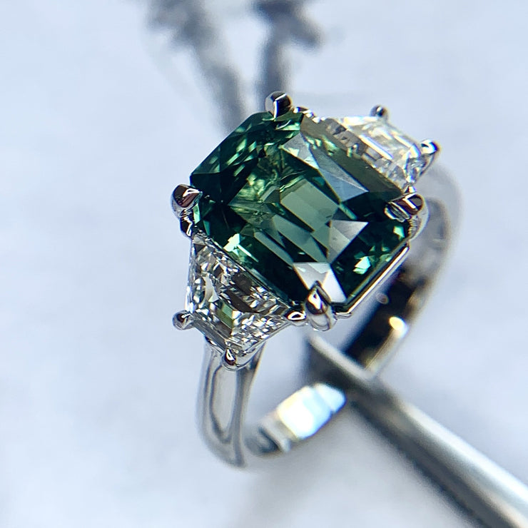 5 Carat Green Sapphire & Diamond Engagement Ring – Unique Engagement ...