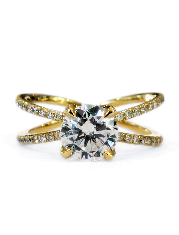 Tilda unique criss cross x diamond engagement ring in yellow gold with conflict-free diamonds 