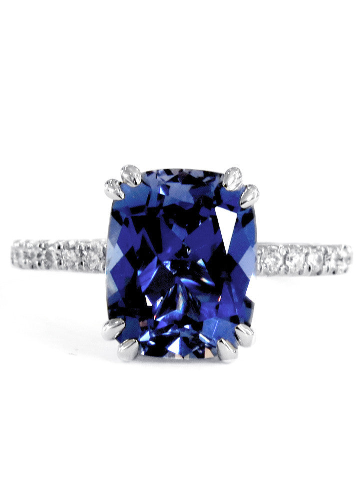 blue sapphire engagement ring - 4 carat eco friendly unique lab created sapphire - dana walden bridal NYC