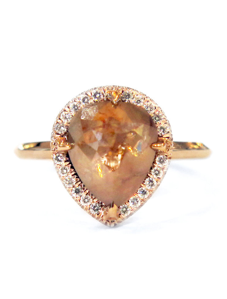 Larke 2ct Pear-Shaped Rustic Peach Diamond Engagement Ring with Diamond Halo