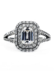 Double halo emerald cut diamond engagement ring - Alexa