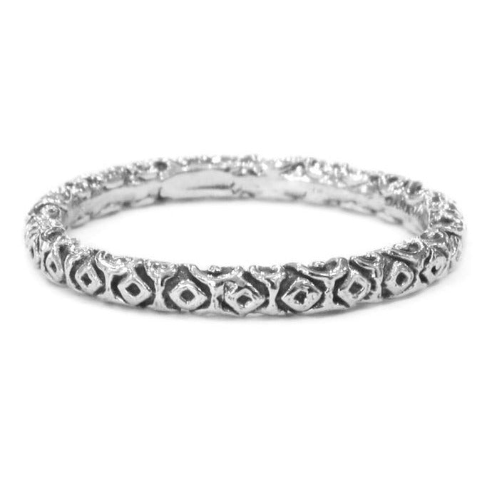 Celeste tribal design wedding band in white gold. DANA WALDEN.