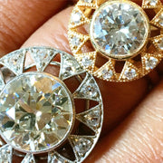 Unique diamond engagement rings in platinum and yellow gold with antique details and conflict-free diamonds - Sienna
