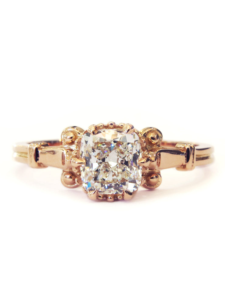 Artistic cushion cut diamond engagement ring in rose gold with vintage inspired details - Lulu