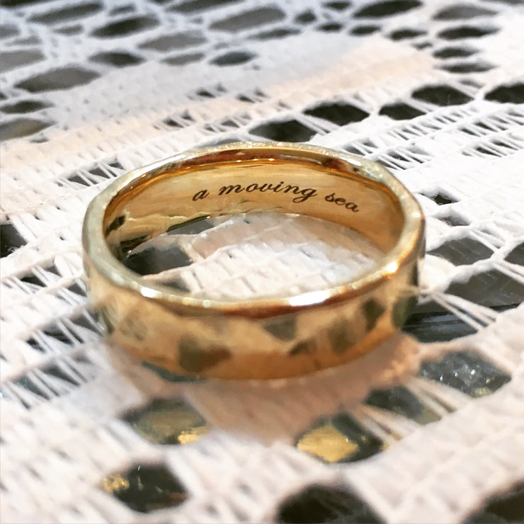 Unique Textured Wedding Ring Yellow Gold with Engraving Handmade in NYC