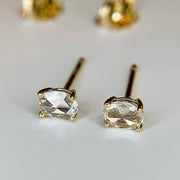 Rose cut diamond stud earrings handmade in New York City. DANA WALDEN BRIDAL.