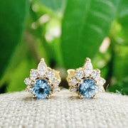 Handmade aquamarine and diamond stud earrings.