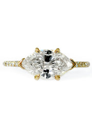 Ingrid East-West Marquise Diamond Engagement Ring in Yellow Gold with Thin Micro-Pavé Diamond Band 