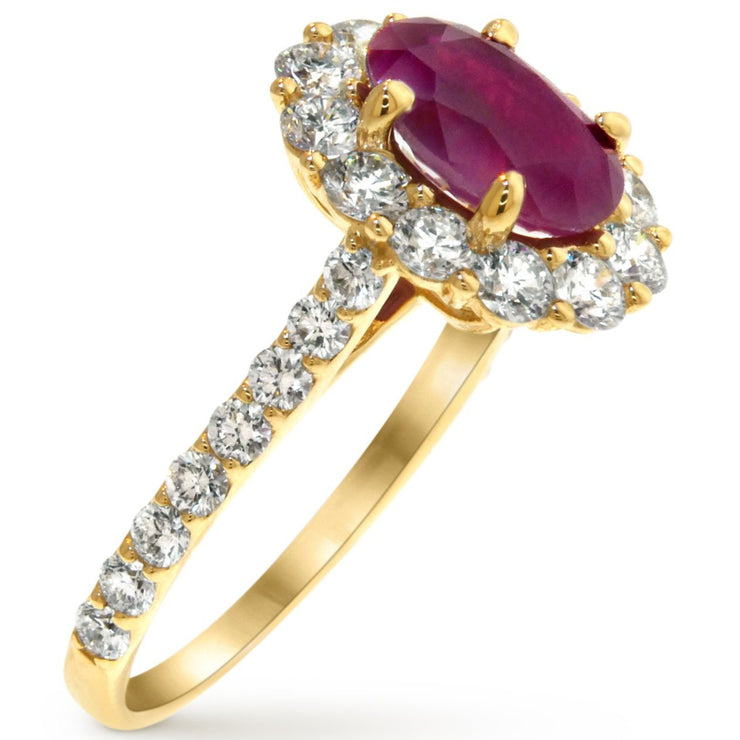 Side View Of Ruby and Yellow Gold Engagement RIng - Diamond Alternative