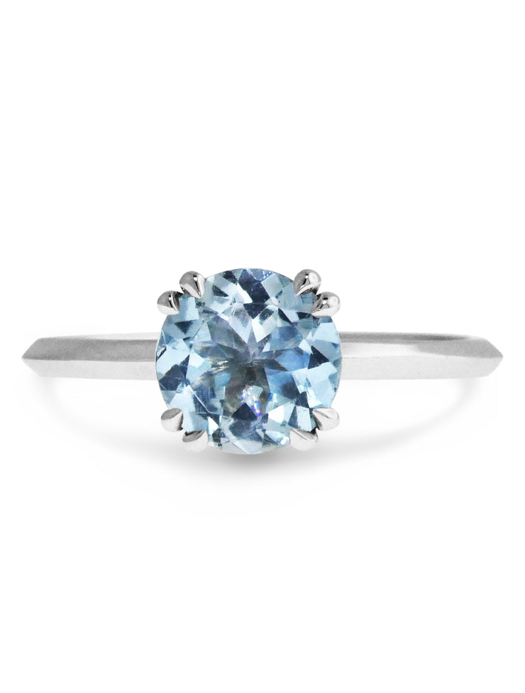 Kelsie Aquamarine solitaire engagement ring with knife edge band in white gold - nontraditional, alternative, gemstone 