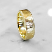 Unique Handmade Yellow Gold Wedding Ring Band with Hammered Texture