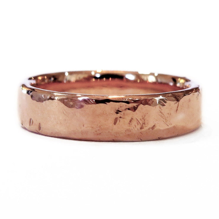 Unique Rose Gold Wedding Band with Hammered Organic Textures 