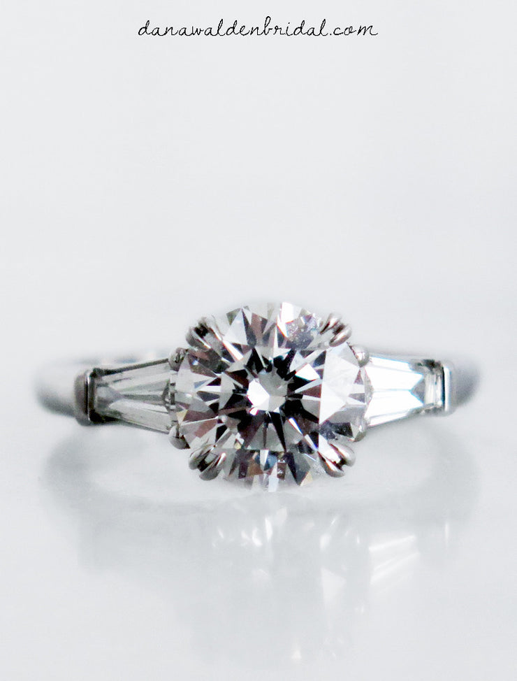 Perfect three stone diamond engagement ring in platinum handmade in nyc - Leandra