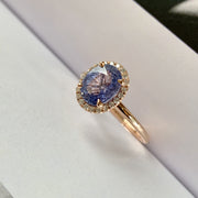 Purple Sapphire Rose Gold Halo Engagement Ring - Side View