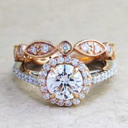 Dana Walden diamond halo engagement ring with INDIA wedding band. DANA WALDEN BRIDAL NYC.