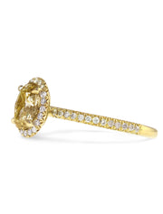 Linza oval yellow diamond engagement ring in yellow gold side profile thin delicate conflict free diamonds
