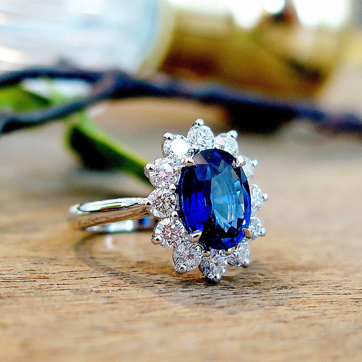 Custom Kate Middleton style sapphire engagement ring, side profile