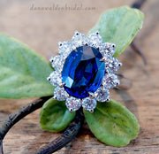 Kate Middleton style custom engagement ring with 3 carat blue sapphire 