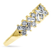 SIDE VIEW-DANA WALDEN baguette and round diamond engagement anniversary wedding band, set in yellow gold.