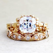 Rose gold bridal set featuring Lulu engagement ring & India wedding band