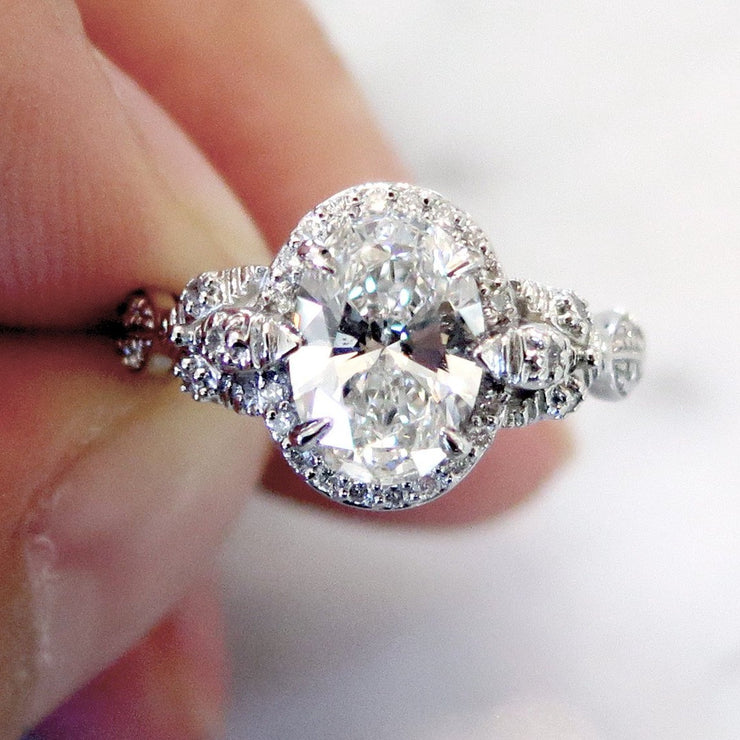 Nature-inspired oval lab diamond engagement ring by Dana Walden NYC.