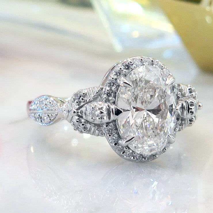 Nature-inspired oval lab diamond engagement ring by Dana Walden NYC.