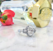 Nature inspired oval diamond halo in platinum - Maiya