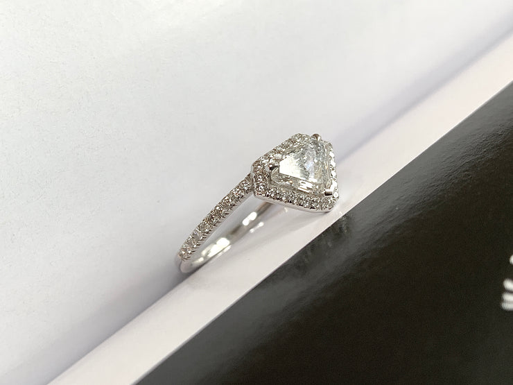 Kite Shape Geometric Diamond Engagement Ring - Diamond Halo - Side View