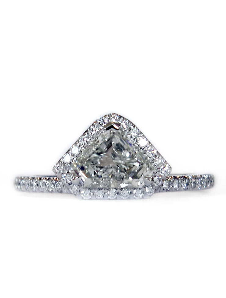 Kite Shape Geometric Diamond Engagement Ring - Diamond Halo