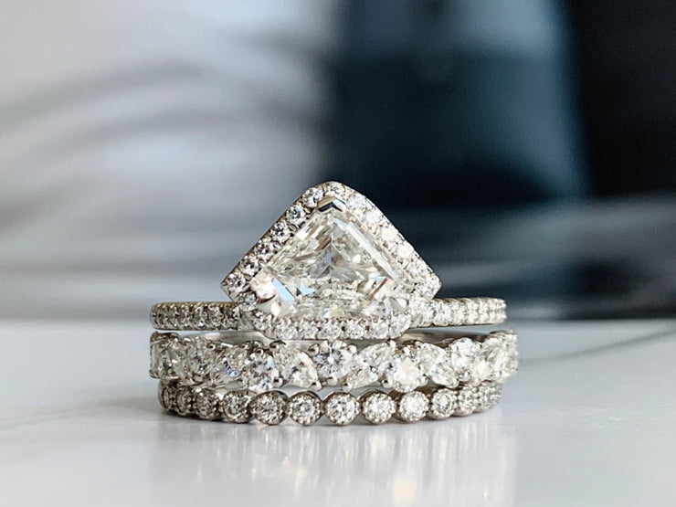 Kite Shape Geometric Diamond Engagement Ring Stacking Set with Diamond Wreath and Arden Wedding Rings