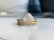 Kite Shape Geometric Diamond Engagement Ring Stacking Set with 18k Yellow Gold Samara Diamond Band and Arden Wedding Ring - Mixed Metal Set