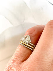 Kite Shape Geometric Diamond Engagement Ring Stacking Set with 18k Yellow Gold Samara Diamond Band and Arden Wedding Ring - Mixed Metal Set - Shown On Hand