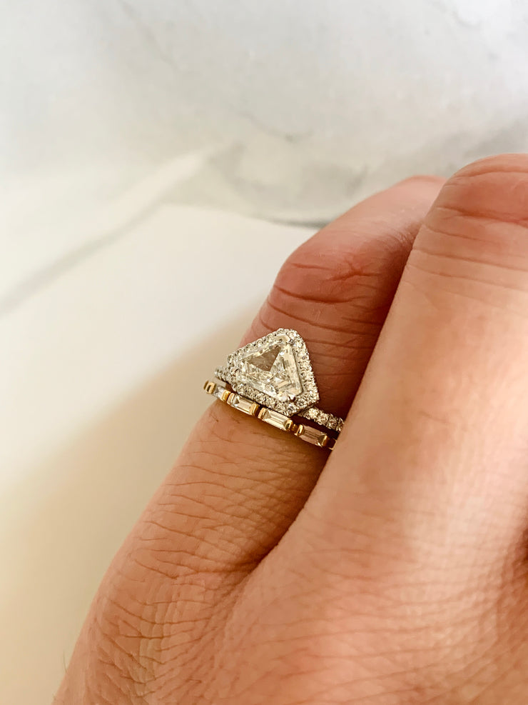 Kite Shape Geometric Diamond Engagement Ring Stacking Set with 14k Yellow Gold Fontaine Diamond Baguette Wedding Ring