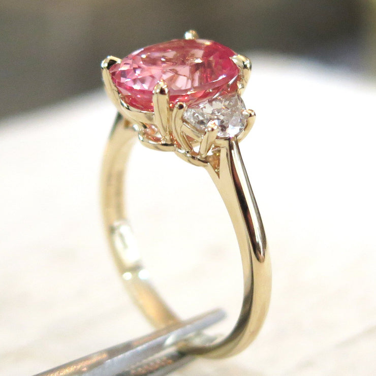 3.76 Carat Peach Sapphire Engagement Ring Diamond Alternative Nontraditional in Padparadscha with Yellow Gold