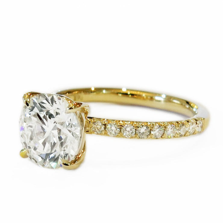 Classic Diamond Solitaire in Yellow Gold with Thin Micro-pavé Band, NYC